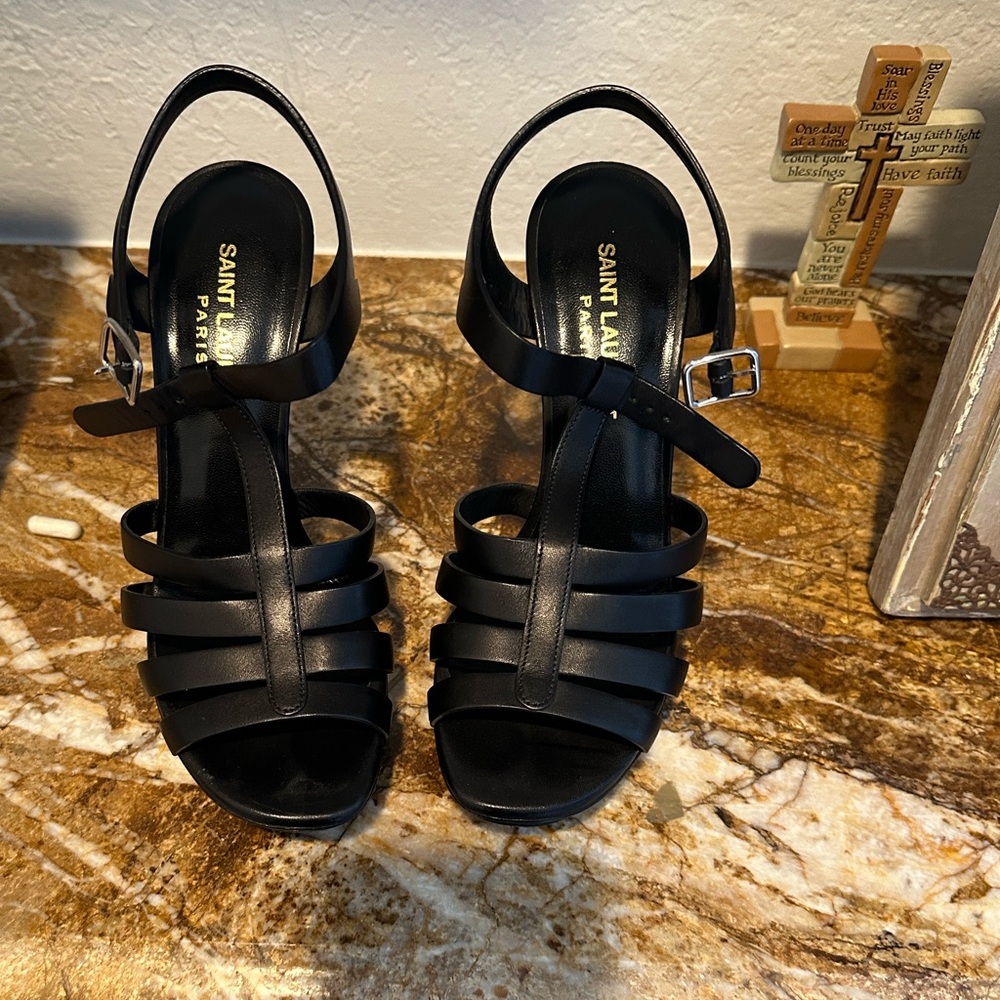 Saint Laurent Black Strappy Heels